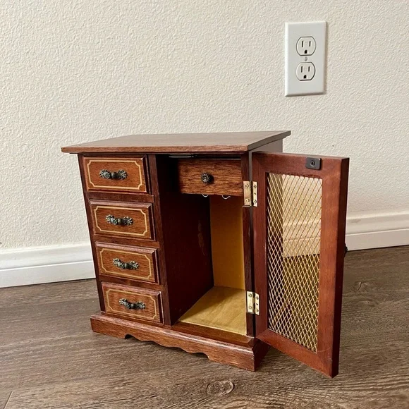 Wooden Jewelry Box with Side Cabinet and Four Drawers 6/9/10 Inches